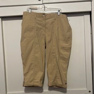 Chico's Tan Cargo Pants with Relaxed Fit and Mid-Calf Length